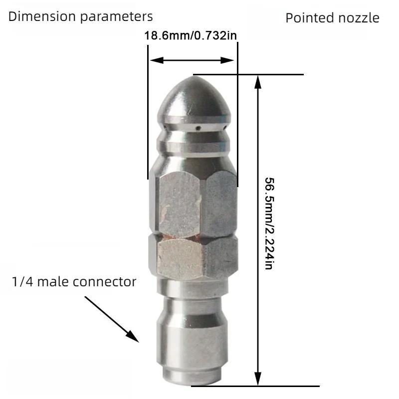 Sewer Pipe Unclog Stainless Steel High Pressure Nozzle 1/4 Plug 1 Front 6 Back Water Rat Head High-pressure Cleaning Nozzle
