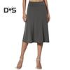Women's Knee Length Skirt Summer Casual High Waisted Flared A-Line Skirt Stretchy Simple Foldover Midi Skirt