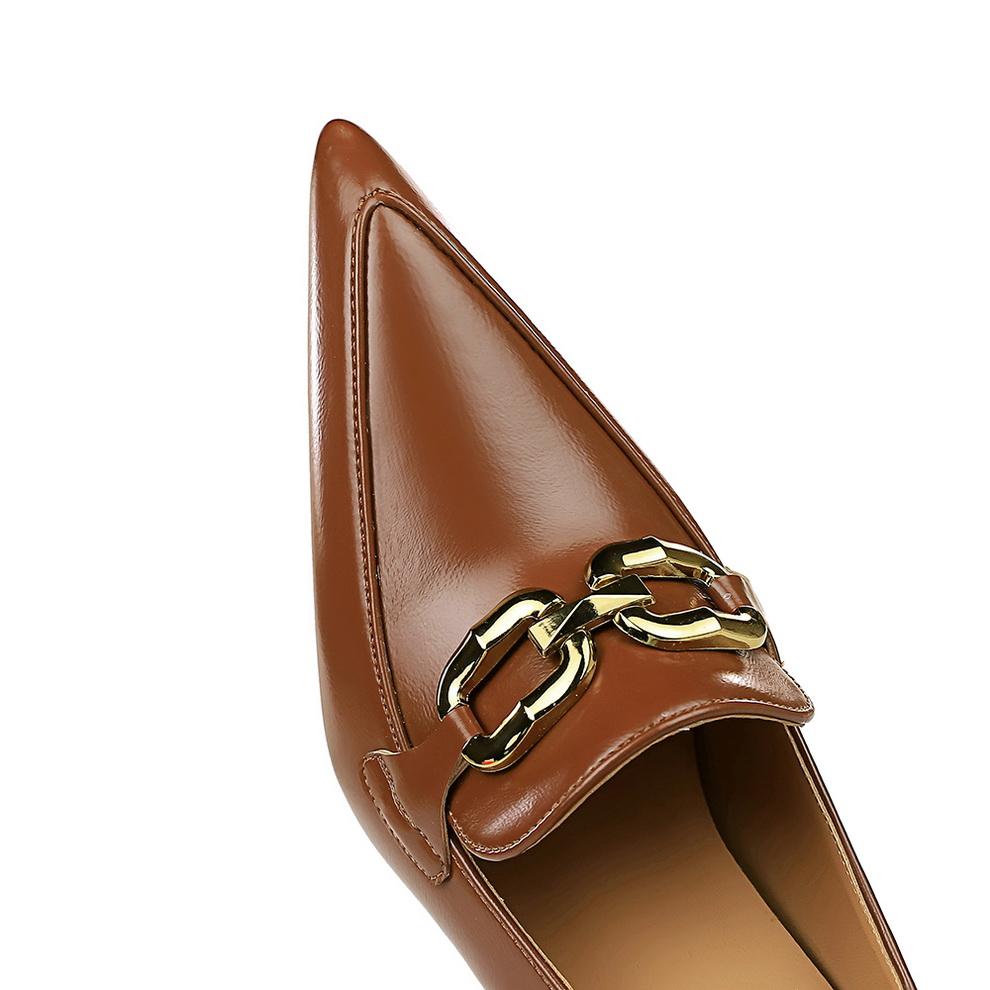 BIGTREE Retro European Style Deep Cut Women's Shoes Thin Heels High Heels Pointed Metal Belt Buckle Deep Cut Single Shoes