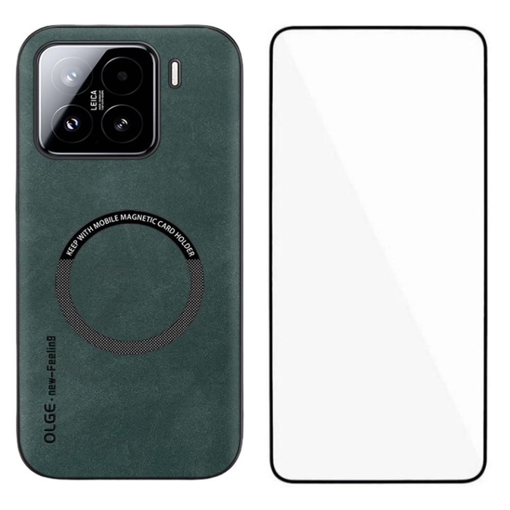 

WANLONFENG YBP Series For Xiaomi 15 Pro Magnetic Case with Tempered Glass Film PU+TPU Phone Cover Large Cutout Green