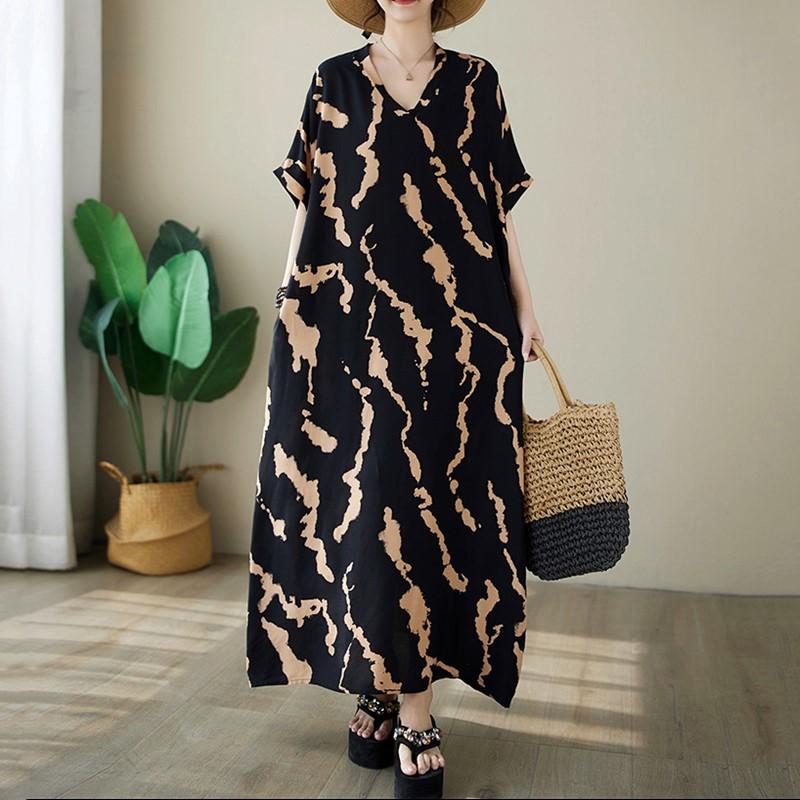 

Новое винтажное хлопковое атласное платье с коротким рукавом больших размеров для женщин, повседневное свободное длинное летнее платье чёрный