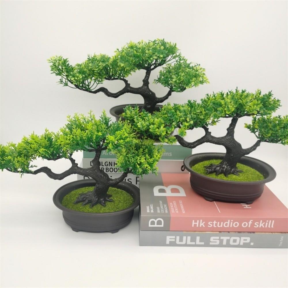 New Green Artificial Bonsai Tree Simulated Greeting Pine Artificial Faux Plants Black Fake Potted Plant Living Room Ornaments