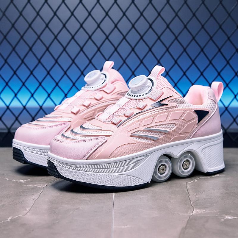 Boys/Girls Skate Roller Shoe Four-wheel Dual-use Roller Skates Double Row Walking Shoes Roller Skates Boys Skate Shoes Girl Skate Shoes