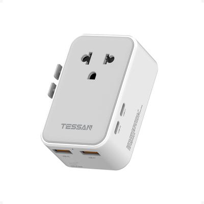 Tessan And Compact Travel Power Compatible with and A Includes 4 USB Ports PD 25W Fast and Plugs for and Ultra-Thin Adapter, C, BF, O, Types, (2
