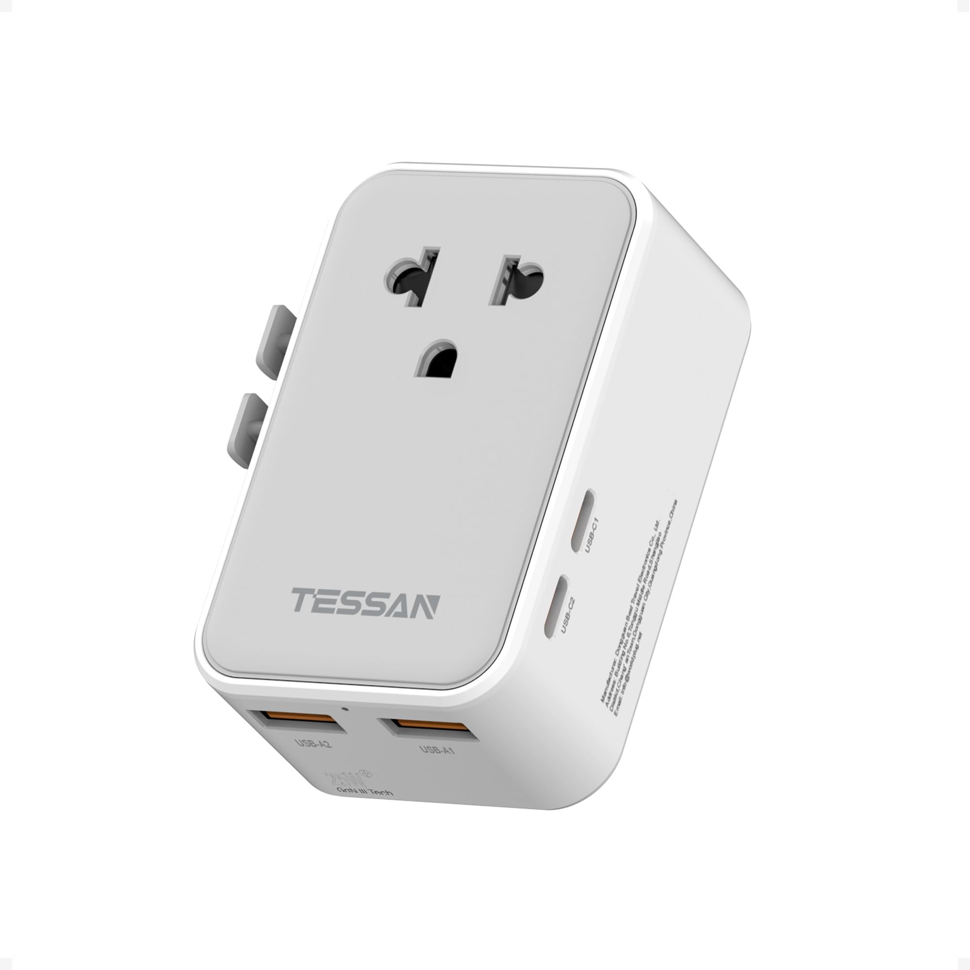 

TESSAN Travel Adapter with Universal Compatible Outlets A 4 USB Ports PD 25W Fast for Use in the the and A convenient travel accessory and compact сірий колір