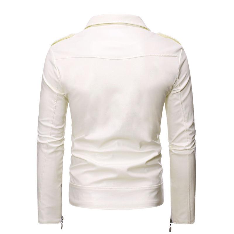 Men Long Sleeved Leather Jacket Pure Color Fashion Men's Diagonal Zipper Sports Casual Jacket