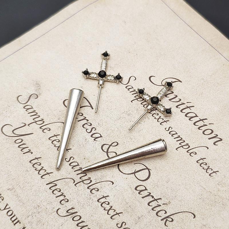 Vintage Dark Gothic Kinitial Sword Earrings For Women Men Blade Piercing Earring Ear Jacket Punk Goth Halloween Jewelry Gift