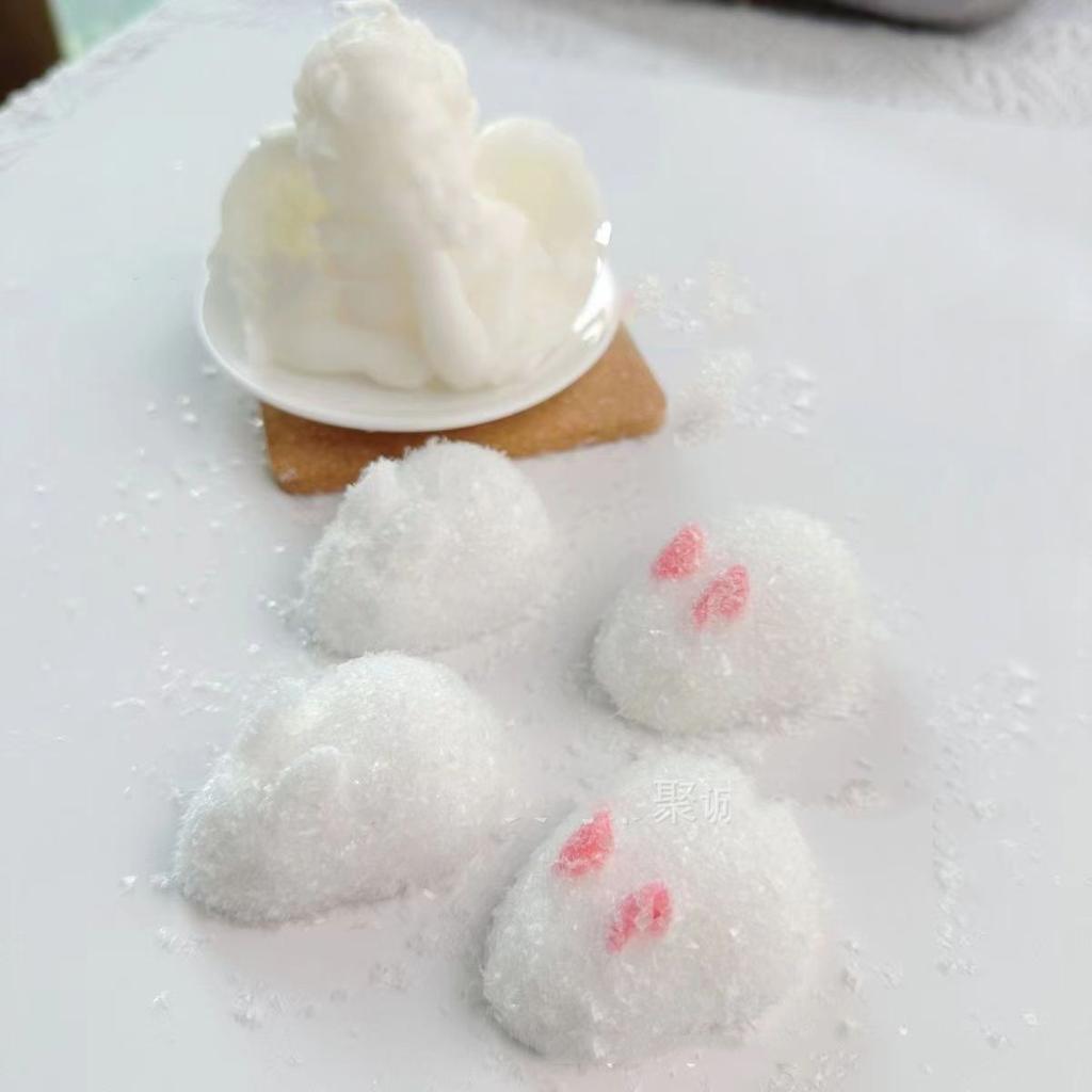 Squishy Kawaii Handmade Silicone Mini White Rabbit Flocked Snow Powder Bunny Soft Pendant Girl Cute Birthday Gift Kids Toys