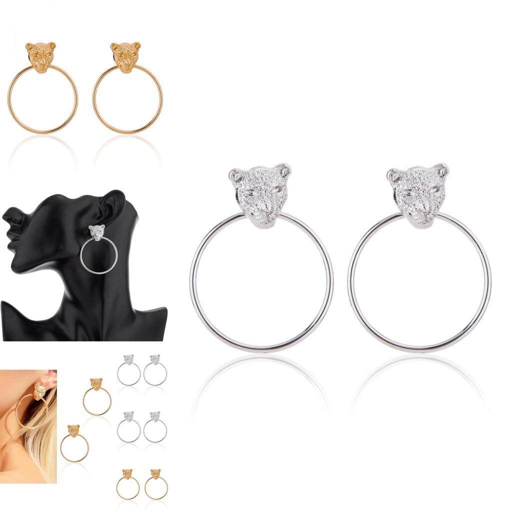 Fashion Leopard Head Geometric Alloy Earrings Trendy Metal Jewelry For Women