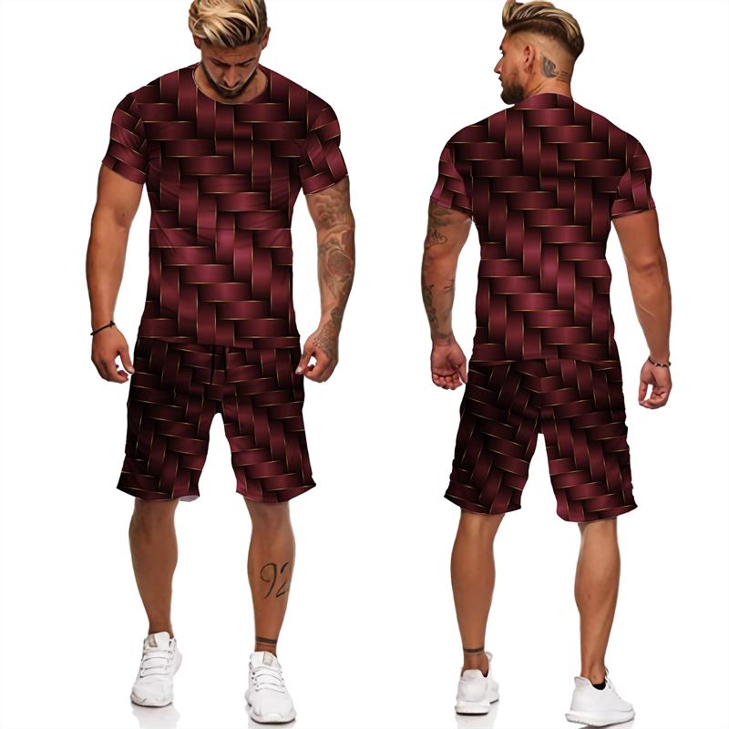 Chándales con estampado abstracto para hombre, camisetas/pantalones cortos/conjuntos con estampado geométrico 3D, ropa informal estilo Hip Hop, trajes de 2 piezas Harajuku para parejas