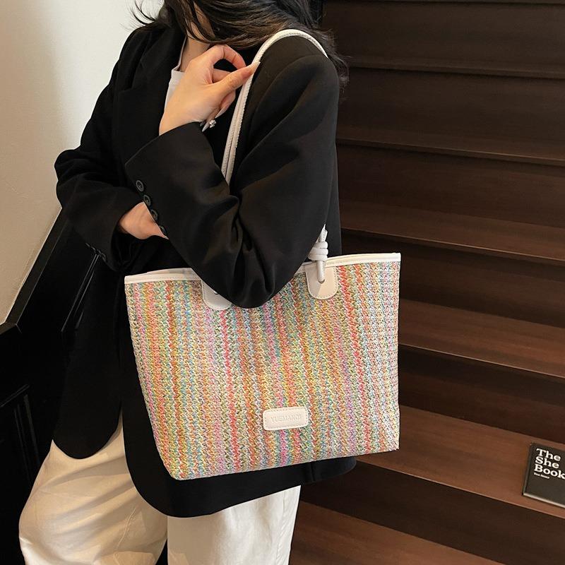 Large Capacity Bag Women's New Seaside Beach Vacation Shoulder Bag Fashionable Versatile Woven Tote Bag