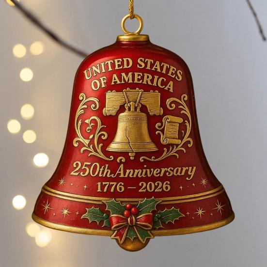 United States 250th Anniversary Bell Ornament Patriotic Commemorative Doorbell Xmas Tree Hanging Decoration for Home Garden Decor