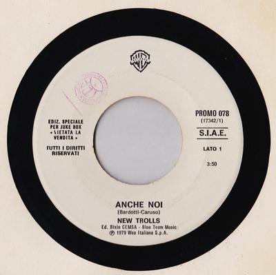 7inch Record NEW TROLLS  TERRY SCOTT JR.  Anche Noi  Disco Hustler PROMO078 WARNER BROS. A 1979 Italy Dance  Electronica Used