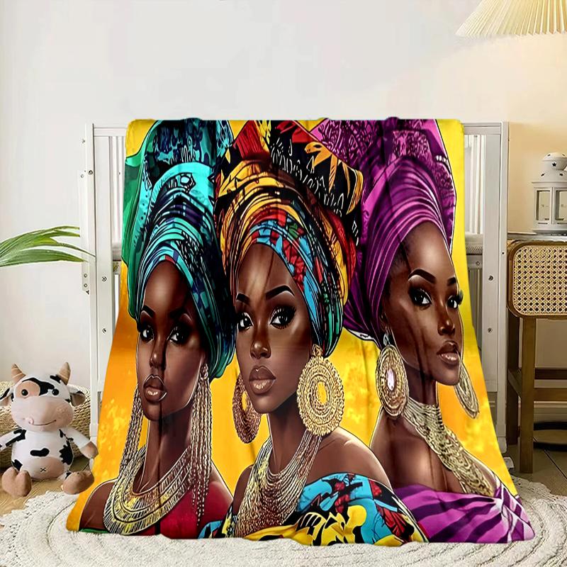 African Women Blanket Flannel Blanket for Bed, Sofa, Camping, Hiking, Picnic Essentials, Gift for Family Fan Gifts