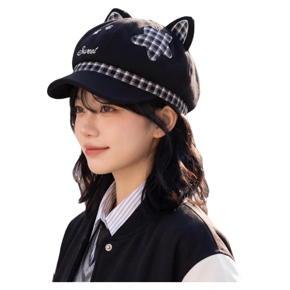 Cat Paw Pattern Women Octagonal Hat Japanese Style Newsboy Hat Casual Cat Ears Beret Cap Women