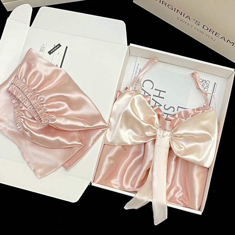 Summer Pajamas Women's Sweet Suspenders Shorts Pure Desire Wind Bow Cute Girls Loungewear Set Tiled