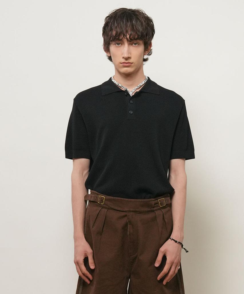 GENERALIDEA Man Temperature Cut Cool Button Collar Half Knit [Black] / Gf2Mkp013