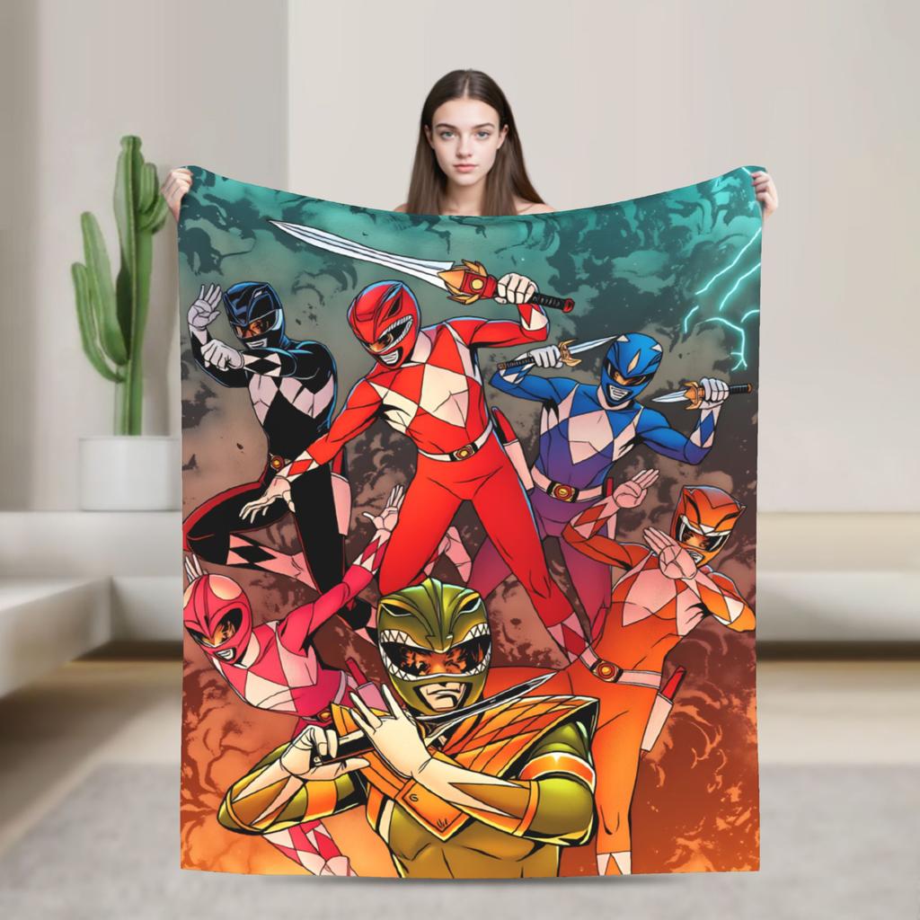 M-Mighty Morphin Super Warm Blankets  Cartoon P-Power Rangers Picnic Plush Bedding Throws Novelty Flannel Bedspread Sofa Bed
