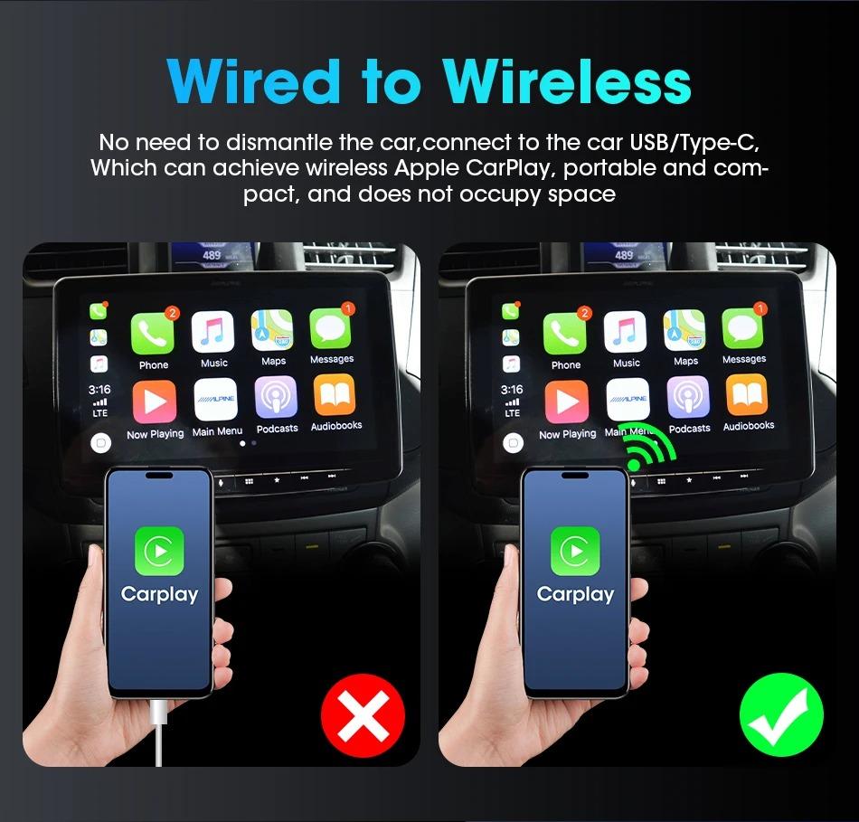 Wireless Carplay Adapter for Android iPhone 2 in1 Wired to Wireless AI Box Plug and Play Auto Connection OTA Update