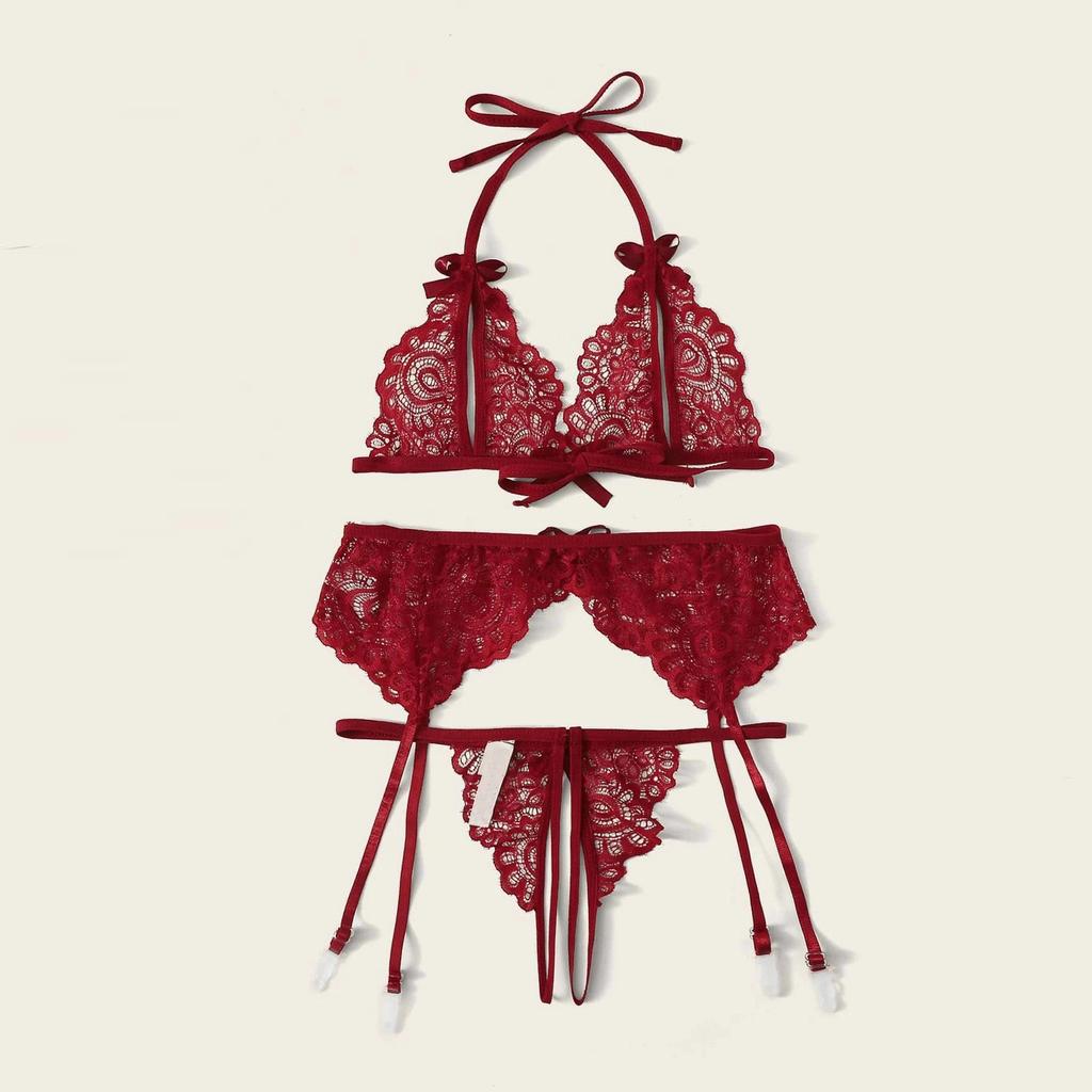 Koop Ladies Sexy Lingerie Lace Butterfly Bra Panties Garter Belt Three