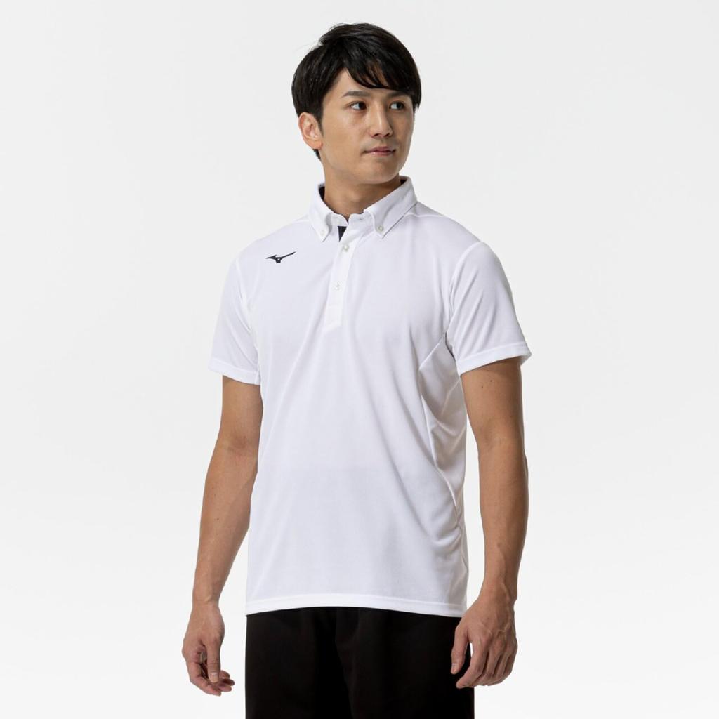 Mizuno New Model Polo Size L (2025) Button-Down Shirt, Moisture-Wicking, Quick-Drying, 32MAC180, White/Black,