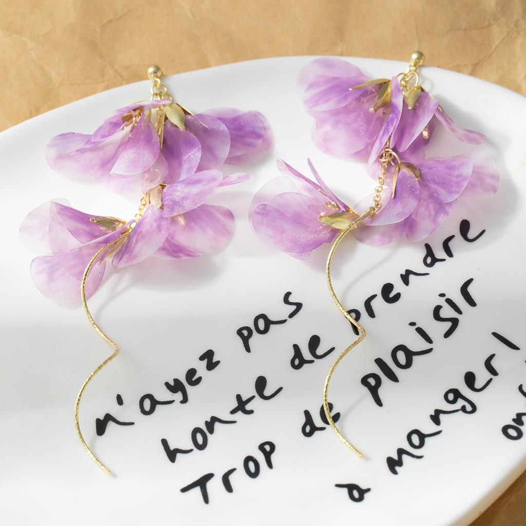 Mori Mor Çiçek Küpeler Süper Perimsi ve Güzel, Dağınık Yapraklar, Püsküllü Küpeler, Kadın Uzun Sahil Tatili Küpeleri.