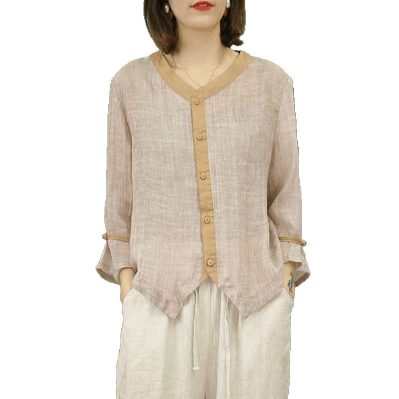 Women's Retro Cotton Linen Top: Summer Style Loose, Thinning Design, Temperament-Enhancing Small Shirt