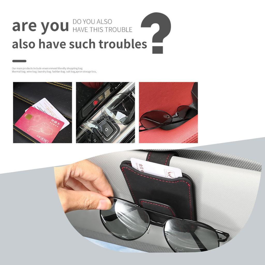 KaminoKa Sunglasses Holder Eyeglass Holder Sun Visor Storage Card Case Ticket Holder (Beige)