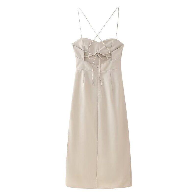 Fashion Style 2024 Summer New Women's Sling Stylish Linen Midi Skirt Dress 8741062 711