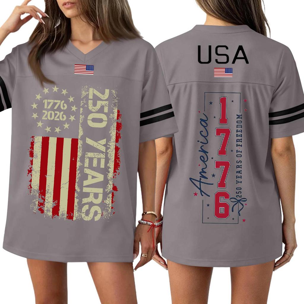 Damen Casual Mode V-Ausschnitt Sport Unabhängigkeitstag Druck Kurzarm Sport T-Shirt Top