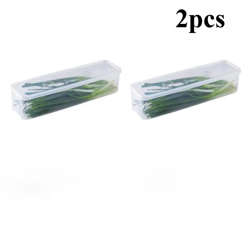 1/2Pcs Refrigerator Storage Boxes with Lid Plastic Fresh Keeping Box Kitchen Scallions Cilantro Eggs Noodles Sealed Container