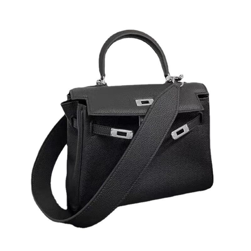 Silver Buckle Bag With Wide Shoulder Straps TOGO Head Layer Genuine Leather Silver Buckle Mesh Red Sea Anemone Purple Women's Bag