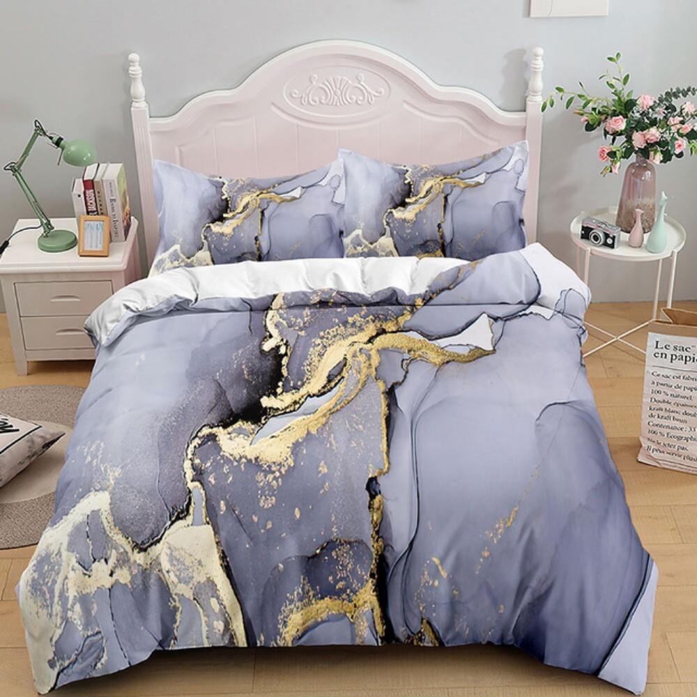 Luxury Black Marble Bedding Set 3D Duvet Cover Set Single Double Twin King Size Teens Adults Bedclothes Soft Polyester Bed Linen