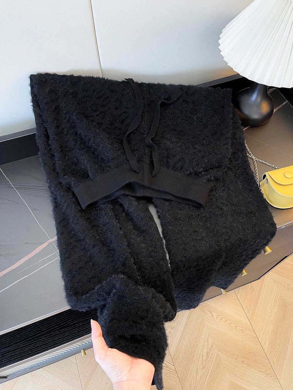 

Leopard Print High-Waist Mink Velvet Pants - Women s Winter Loose & Straight-Leg Style L чёрный