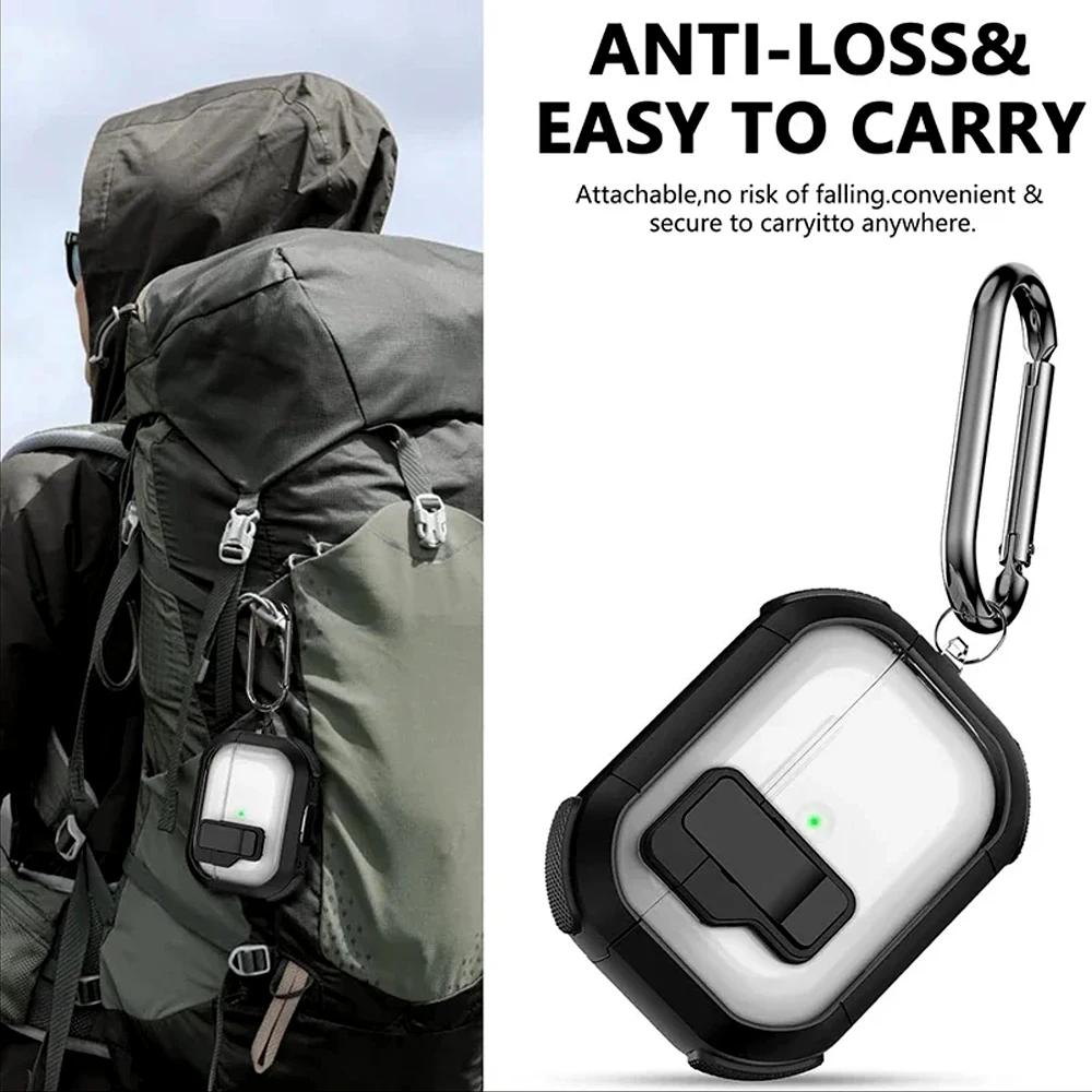 Gjennomsiktig magnetisk sikkerhetslåsbryter Øretelefonveske med nøkkelringkrok for Apple Airpods Pro 2 2nd Air Pods 3 Støtsikkert beskyttelse Ladedeksel