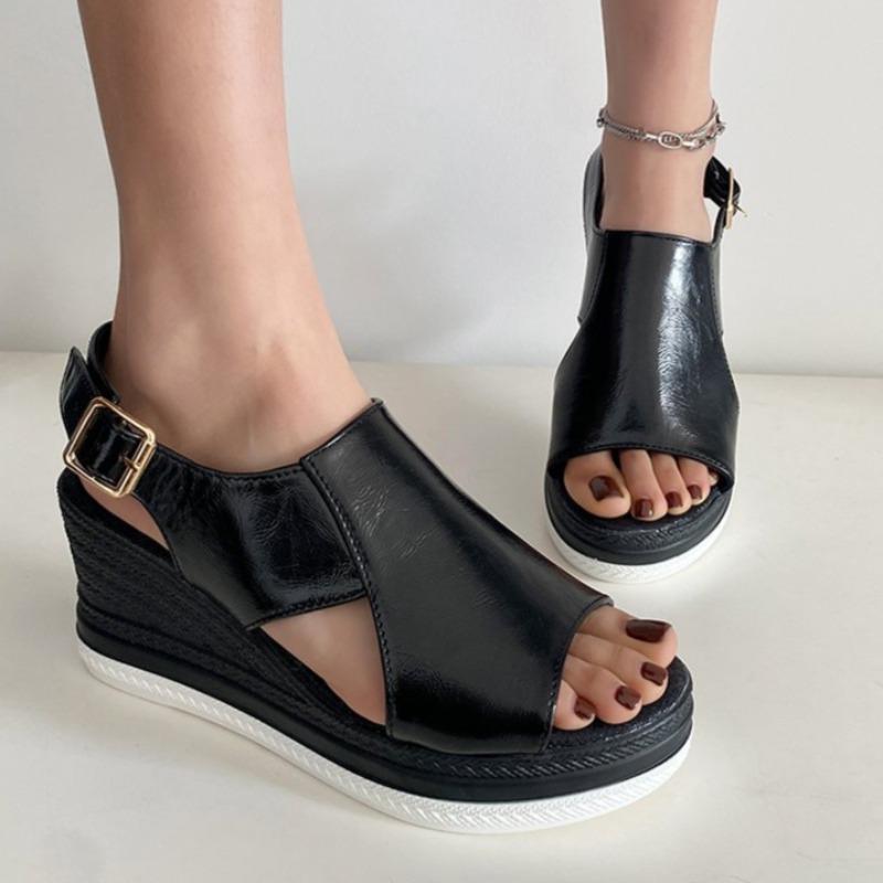

Модные женские сандалии 2024 Новая летняя обувь для женщин Сандалии-клинья с открытым носком Модные сандалии на платформе Римские сандалии Женские Sandalias De Mujer 43 чёрный