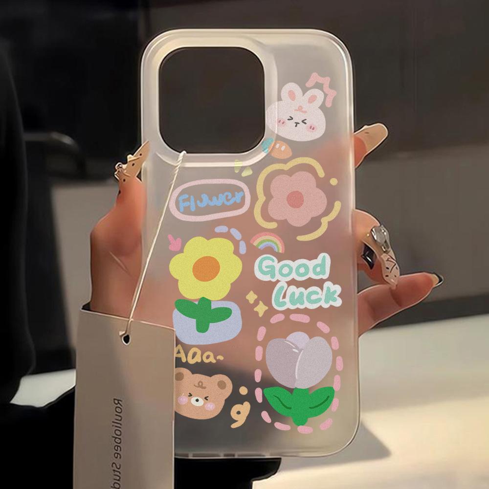 Mobile Phone Cases for iPhone 11 13 15 Pro Max 12 14 Pro Max Case iPhone 16 15 Plus 13 Pro 12 Mini 13 Mini Frosted Texture Painted Cartoon Flowers