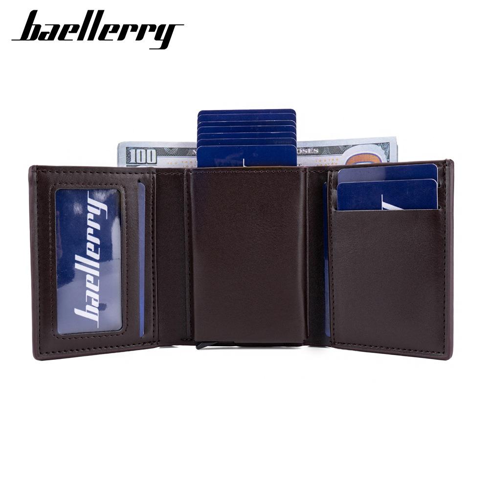 European and American Style Men's BusinessTri-Fold Card Holder RFID Protection Metal Aluminum Case Automatic Pop-Up Wallet