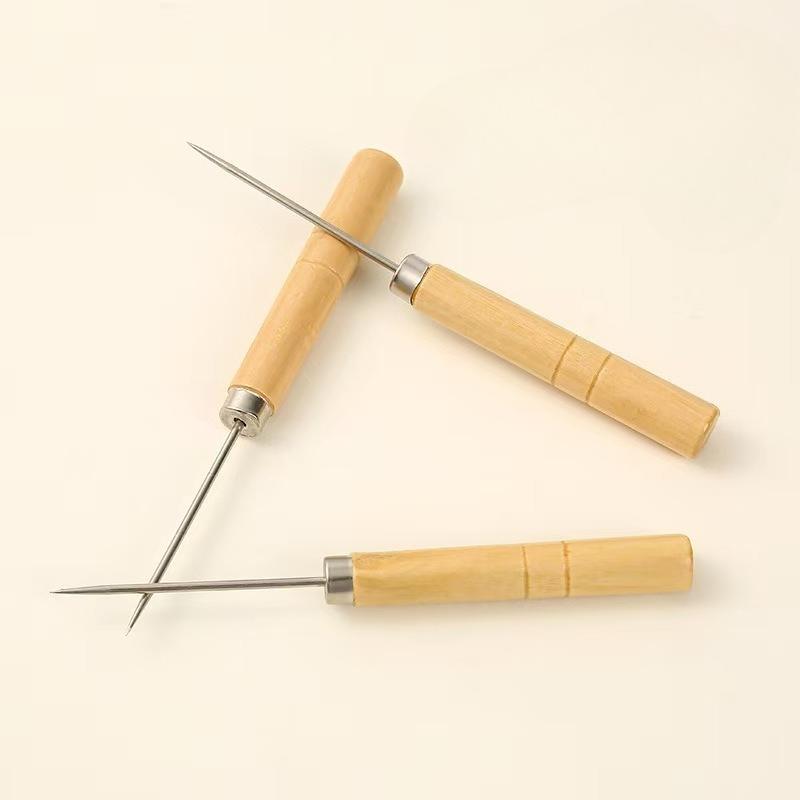 Straight Sewing Awl With Wooden Handle Leather Piercing Tool Shoemaker Shoe Sole Stitching DIY Handmade Craft Accessory