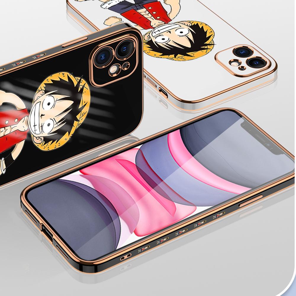 Kreslený obal na telefon Luffy Plating pro iPhone 11 13 15 Samsung Galaxy A52 Xiaomi Redmi 12C Note 10 Pro Oneplus měkký obal na smartphone