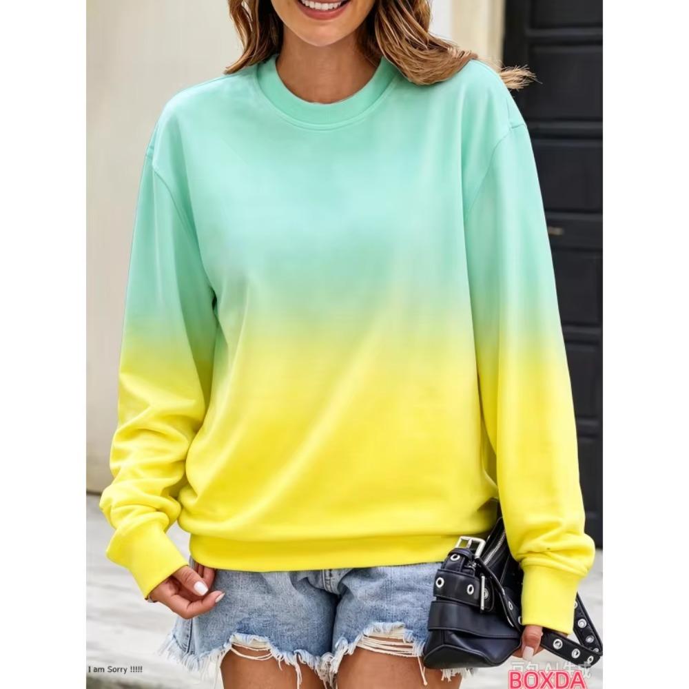 New Autumn And Winter Fashion Women's Long Sleeved Round Neck Casual Pullover 3D Gradient Color Loose Sports