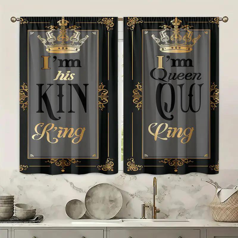 2PCS - King Theme Festival Atmosphere Printed Curtains, Suitable for Bedroom and Living Room Home Decoration