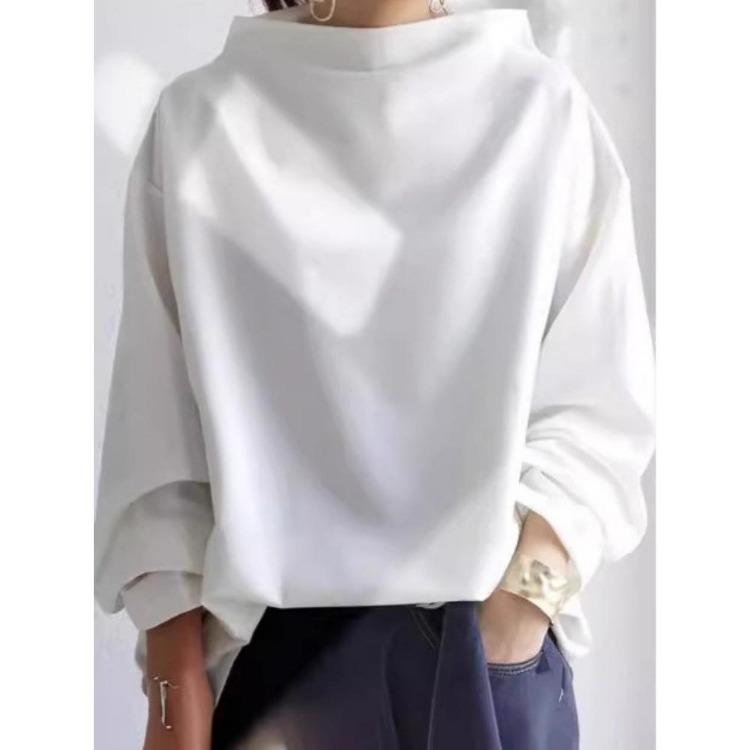 Casual Blouse Black Female High Neck Korean Long Sleeves Simple Tops Women Autumn Fashion Shirts