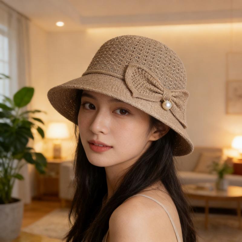 

Spring and summer new women s sun hat sun protection straw hat big brim bow bucket hat breathable versatile fashion basin hat L（58-60cm） кофейный
