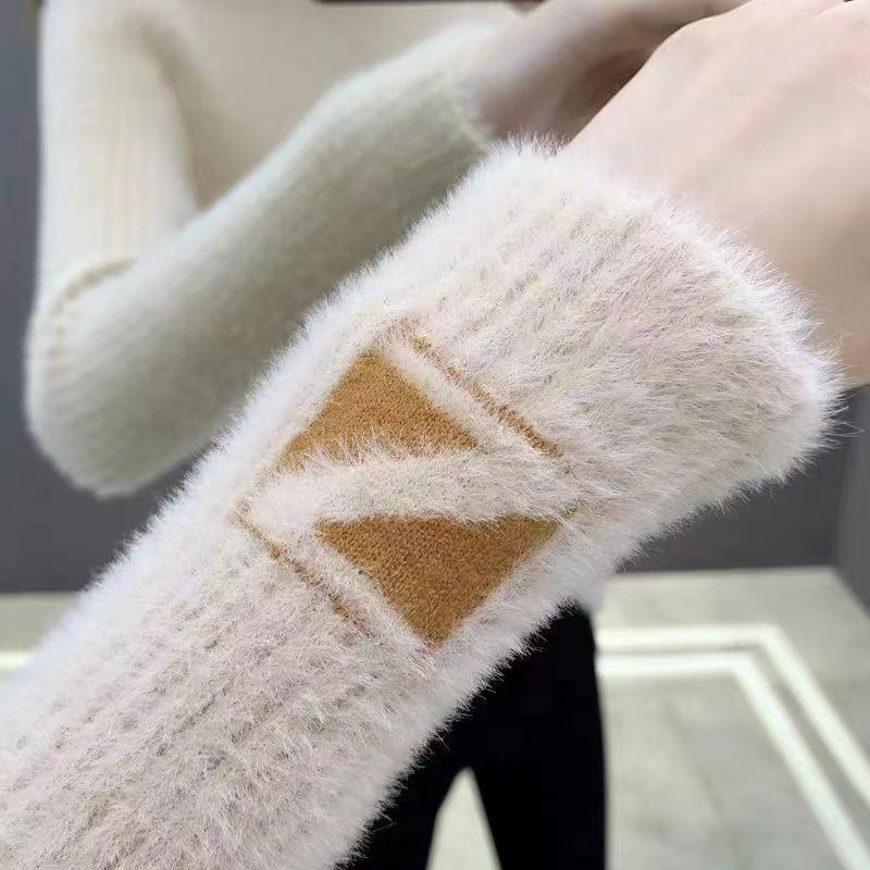 Imitation Mink Velvet Does Western Jacquard Pullover Sweater High Collar Knitted Jumper roupas feminina Ropa De Mujer