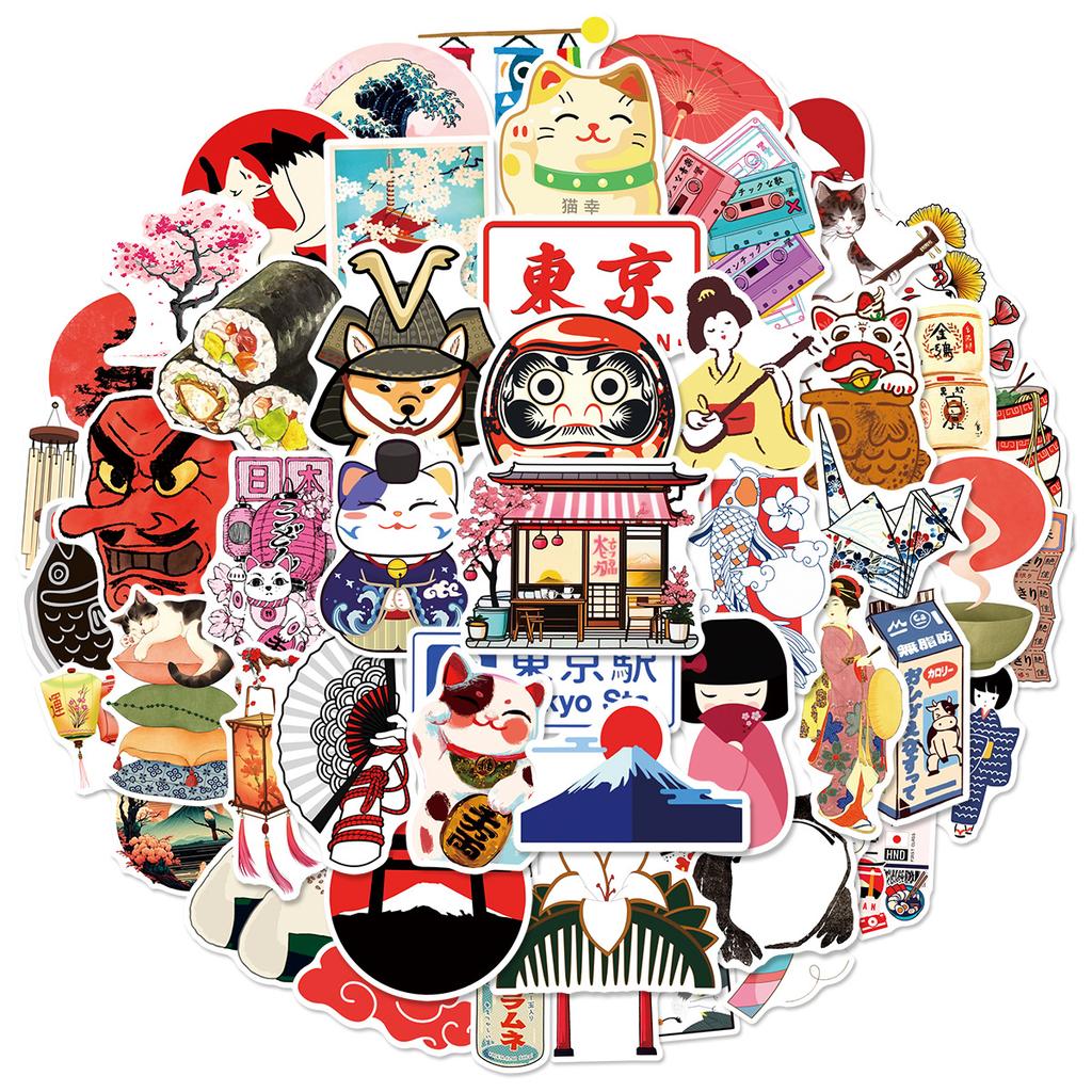 50pcs Cartoon Lucky Cats Japanese Style Fresh Graffiti Stickers Phone Guitar Laptop Notebook Suitcase Cup Waterproof DIY Sticker