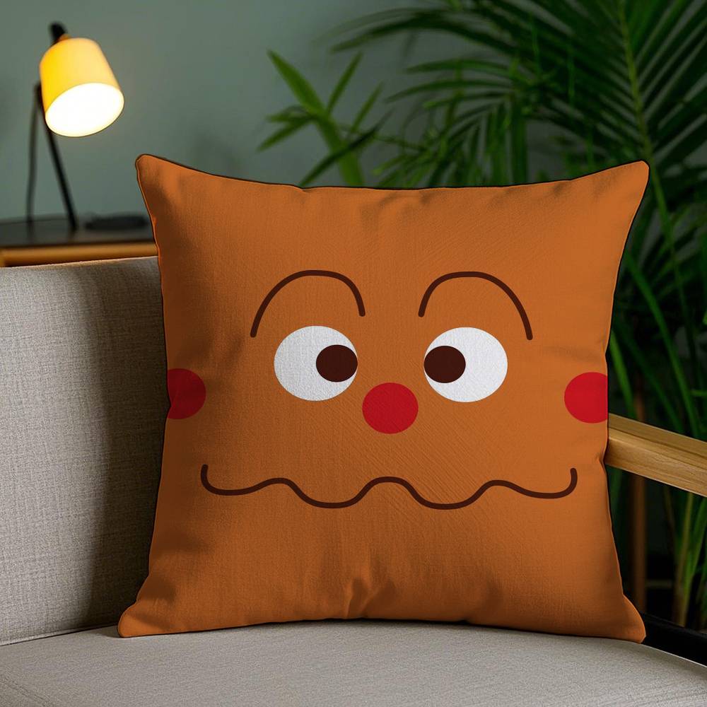 Classic Anime Anpanman-Cartoon Pillow Case Anti-Dustmite Pillowcase Invisible Zipper Silky Short Plush Sofa Cushion Cover