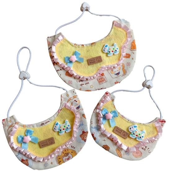Pet Bib Adjustable Elastic Cord Cat Bandana with Cartoon Pattern Printed Breathable Cat Collar for Small to Medium Pets