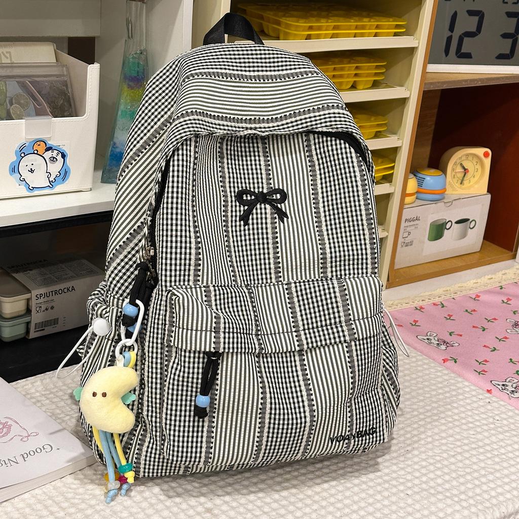 Schoolbag Korean simple plaid backpack casual versatile lightweight high school students ins schoolbag class commuter travel backpack