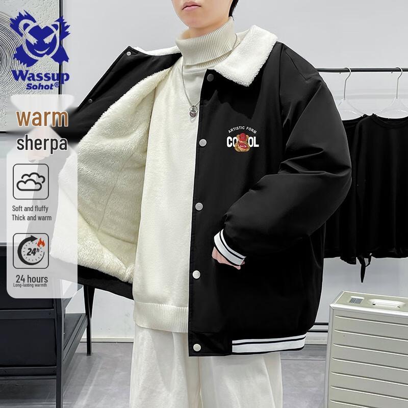 

Wassup Sohot Men s Winter Lamb Wool Lapel Padded Jacket 3XL